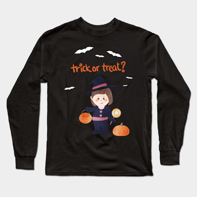 Trick Or Treat Witch Pumpkin Halloween Long Sleeve T-Shirt by wbdesignz